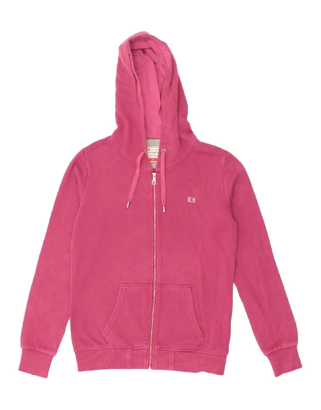 CHAMPION Womens Heritage Fit Zip Hoodie Sweater UK 14 Medium Pink Cotton