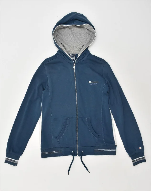 CHAMPION Womens Zip Hoodie Sweater UK 14 Large Blue Cotton Chenille Blend Fleece Blend Nylon Blend CHAMPION Womens Zip Hoodie Sweater UK 14 Large Blue Cotton Chenille Blend Fleece Blend Nylon Blend