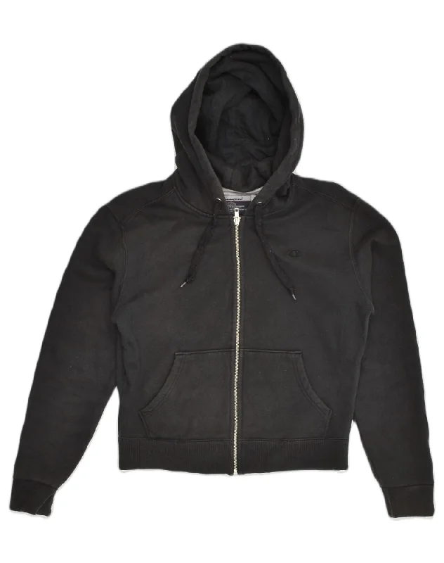 CHAMPION Womens Zip Hoodie Sweater UK 14 Medium Black Cotton Faux Fur Fabric Real Fur Fabric Shearling Fabric CHAMPION Womens Zip Hoodie Sweater UK 14 Medium Black Cotton Faux Fur Fabric Real Fur Fabric Shearling Fabric