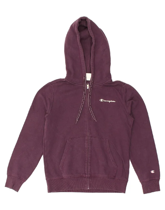 CHAMPION Womens Zip Hoodie Sweater UK 14 Medium Maroon Cotton