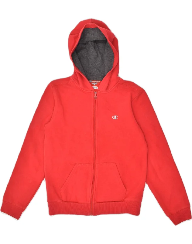 CHAMPION Womens Zip Hoodie Sweater UK 18 XL Red Cotton Striped Floral Plaid