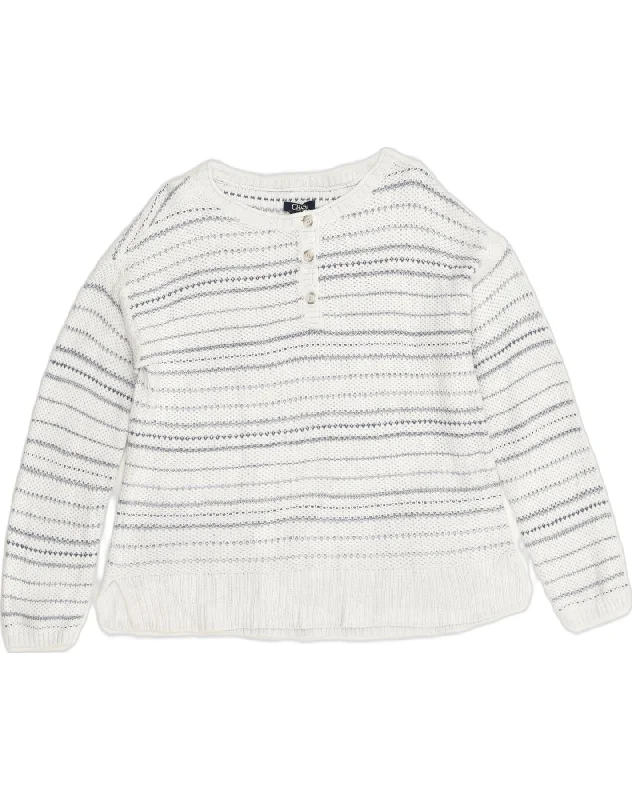 CHAPS Womens Boat Neck Jumper Sweater UK 14 Large White Striped Cotton Welt Pockets Slit Pockets Flap Pockets CHAPS Womens Boat Neck Jumper Sweater UK 14 Large White Striped Cotton Welt Pockets Slit Pockets Flap Pockets