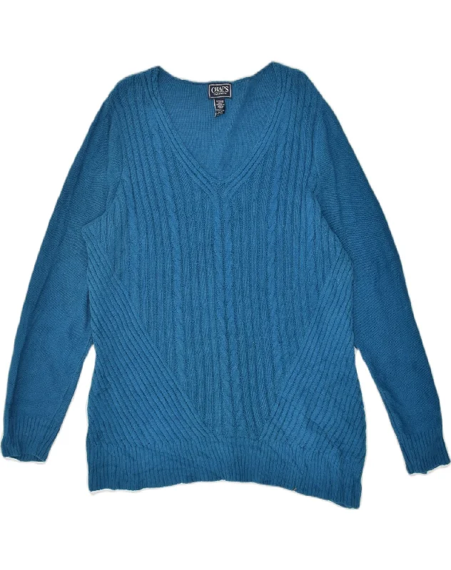 CHAPS Womens Plus Size V-Neck Jumper Sweater UK 18 XL Blue Cotton Sequined Glittery Shiny CHAPS Womens Plus Size V-Neck Jumper Sweater UK 18 XL Blue Cotton Sequined Glittery Shiny