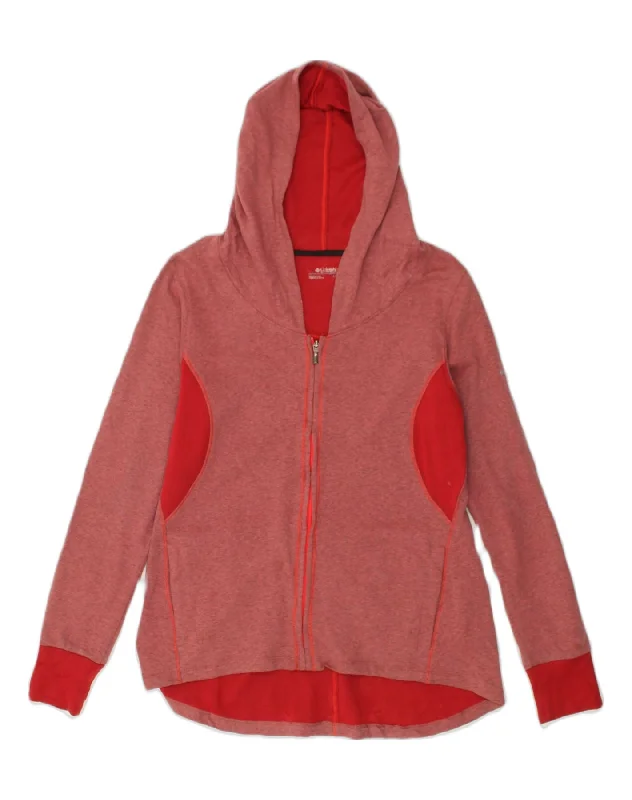 COLUMBIA Womens Zip Hoodie Sweater UK 16 Large Red Cotton Velvet Chenille Corduroy