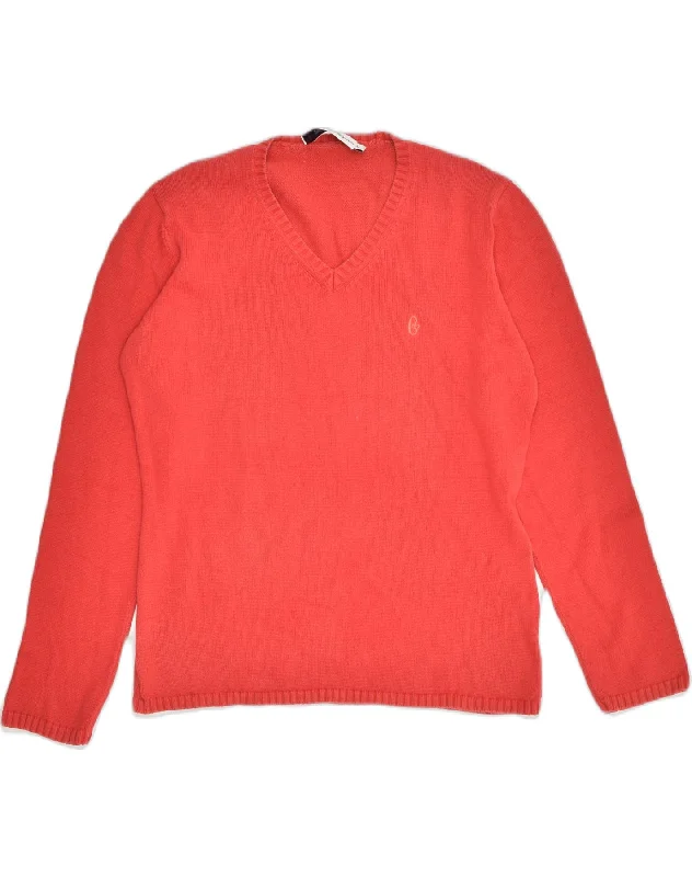 CONTE OF FLORENCE Womens V-Neck Jumper Sweater UK 14 Large Red Cotton