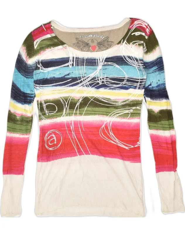 DESIGUAL Womens Boat Neck Jumper Sweater UK 12 Medium Multicoloured