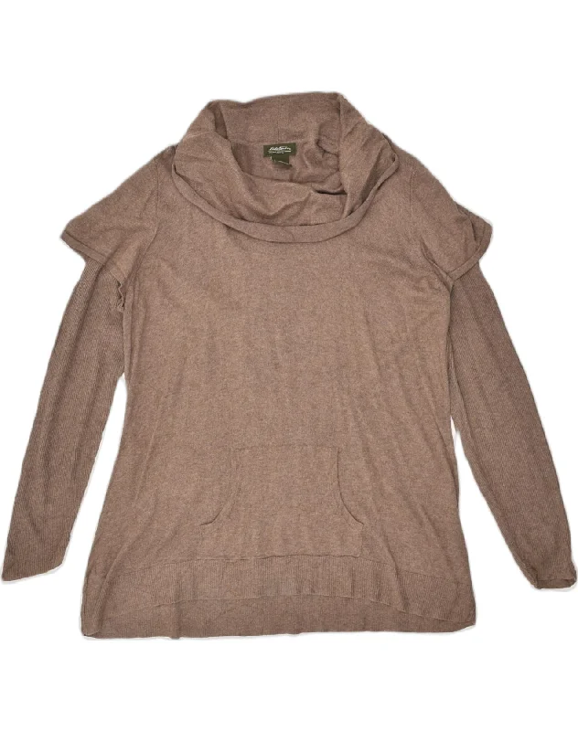 EDDIE BAUER Womens Roll Neck Jumper Sweater UK 20 2XL Brown Cotton Ribbed Striped Patterned EDDIE BAUER Womens Roll Neck Jumper Sweater UK 20 2XL Brown Cotton Ribbed Striped Patterned