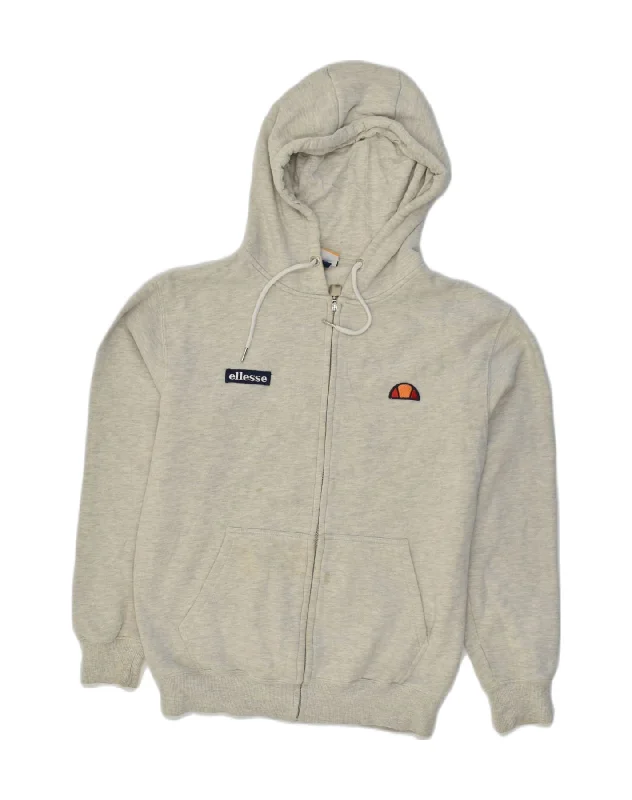ELLESSE Womens Graphic Zip Hoodie Sweater UK 10 Small Grey Cotton Fitted Loose Oversized ELLESSE Womens Graphic Zip Hoodie Sweater UK 10 Small Grey Cotton Fitted Loose Oversized
