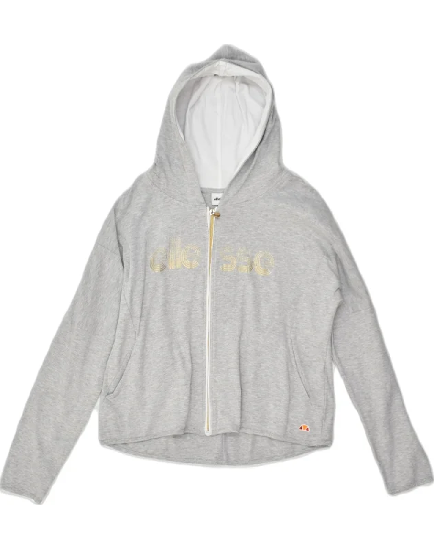 ELLESSE Womens Graphic Zip Hoodie Sweater UK 18 XL Grey Cotton Elegant Classic Vintage ELLESSE Womens Graphic Zip Hoodie Sweater UK 18 XL Grey Cotton Elegant Classic Vintage