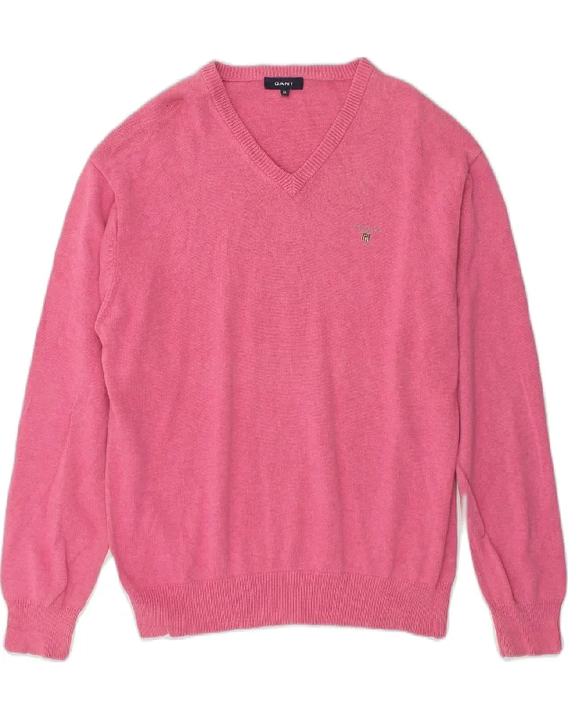 GANT Womens V-Neck Jumper Sweater UK 18 XL Pink Cotton Houndstooth Herringbone Solid GANT Womens V-Neck Jumper Sweater UK 18 XL Pink Cotton Houndstooth Herringbone Solid