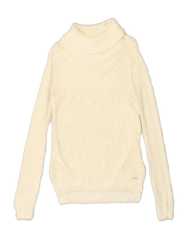 GUESS Womens Longline Loose Fit Roll Neck Jumper Sweater UK 6 XS Beige