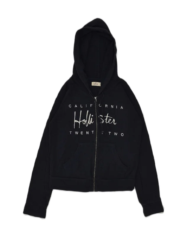 HOLLISTER Womens Graphic Crop Zip Hoodie Sweater UK 6 XS Navy Blue Cotton Satin Fabric Silk Fabric Chiffon Fabric HOLLISTER Womens Graphic Crop Zip Hoodie Sweater UK 6 XS Navy Blue Cotton Satin Fabric Silk Fabric Chiffon Fabric