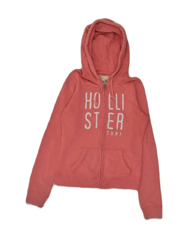 HOLLISTER Womens Graphic Zip Hoodie Sweater UK 4 XS Pink Cotton Faux Fur Fabric Real Fur Fabric Shearling Fabric HOLLISTER Womens Graphic Zip Hoodie Sweater UK 4 XS Pink Cotton Faux Fur Fabric Real Fur Fabric Shearling Fabric