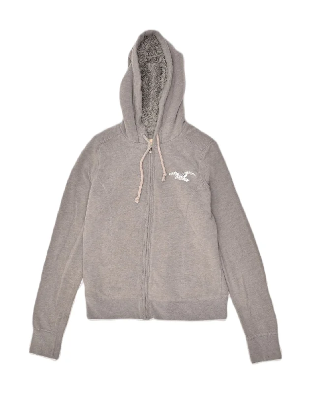 HOLLISTER Womens Zip Hoodie Sweater UK 10 Small Grey Cotton Iron Safe Non-Iron Wrinkle Free HOLLISTER Womens Zip Hoodie Sweater UK 10 Small Grey Cotton Iron Safe Non-Iron Wrinkle Free