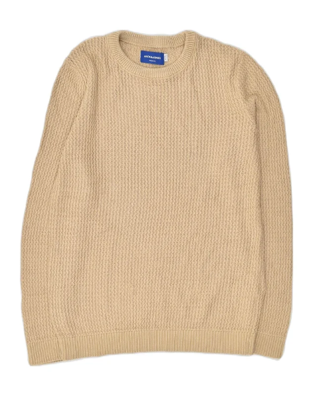 JACK & JONES Womens Crew Neck Jumper Sweater UK 14 Large Beige Acrylic