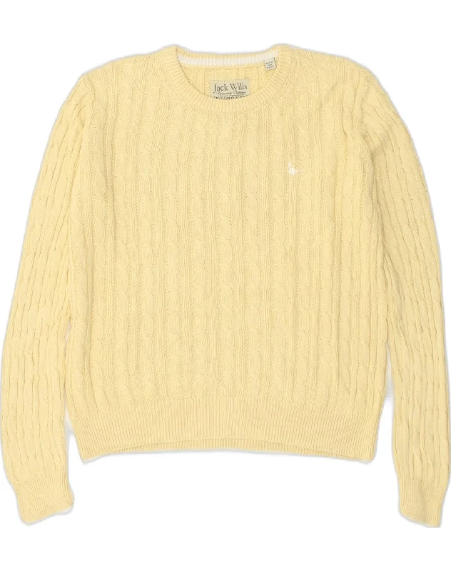 JACK WILLS Womens Crew Neck Jumper Sweater UK 12 Medium Yellow Cotton Zippered Front Buttoned Front Snap Front JACK WILLS Womens Crew Neck Jumper Sweater UK 12 Medium Yellow Cotton Zippered Front Buttoned Front Snap Front