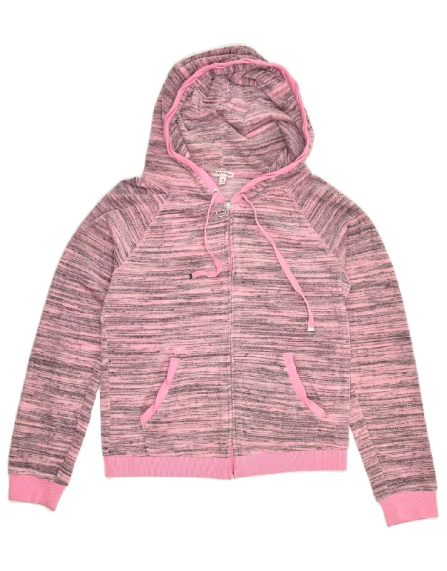 JUICY COUTURE Womens Zip Hoodie Sweater UK 14 Medium Pink Pinstripe Cotton