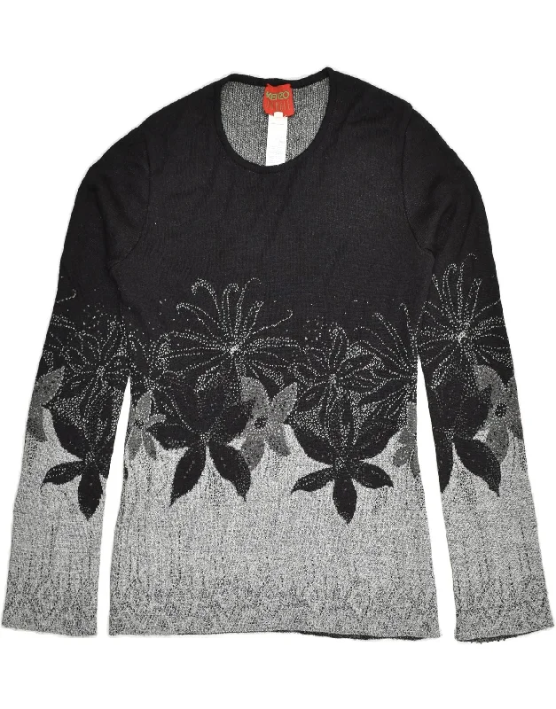 KENZO Womens Graphic Crew Neck Jumper Sweater UK 14 Large Grey Floral