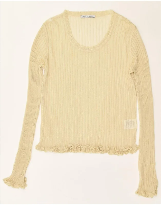 LIU JO Womens Crew Neck Jumper Sweater UK 14 Large Beige Acetate Satin Blend Silk Blend Wool Blend LIU JO Womens Crew Neck Jumper Sweater UK 14 Large Beige Acetate Satin Blend Silk Blend Wool Blend
