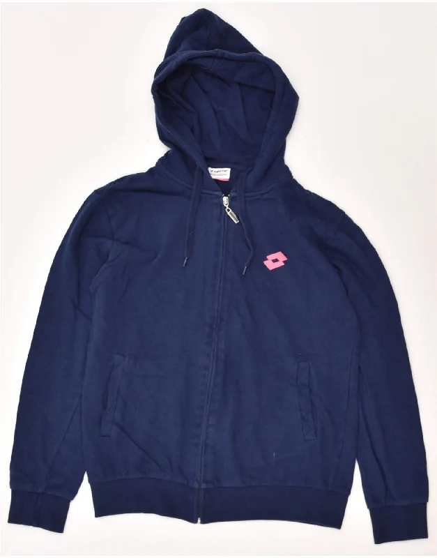 LOTTO Womens Zip Hoodie Sweater UK 14 Medium Navy Blue Cotton Oversized Loose Flowy