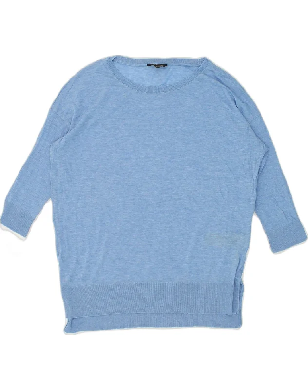 MASSIMO DUTTI Womens 1/2 Sleeve Crew Neck Jumper Sweater UK 10 Small Blue Knit Fabric Woven Fabric Fleece Fabric MASSIMO DUTTI Womens 1/2 Sleeve Crew Neck Jumper Sweater UK 10 Small Blue Knit Fabric Woven Fabric Fleece Fabric