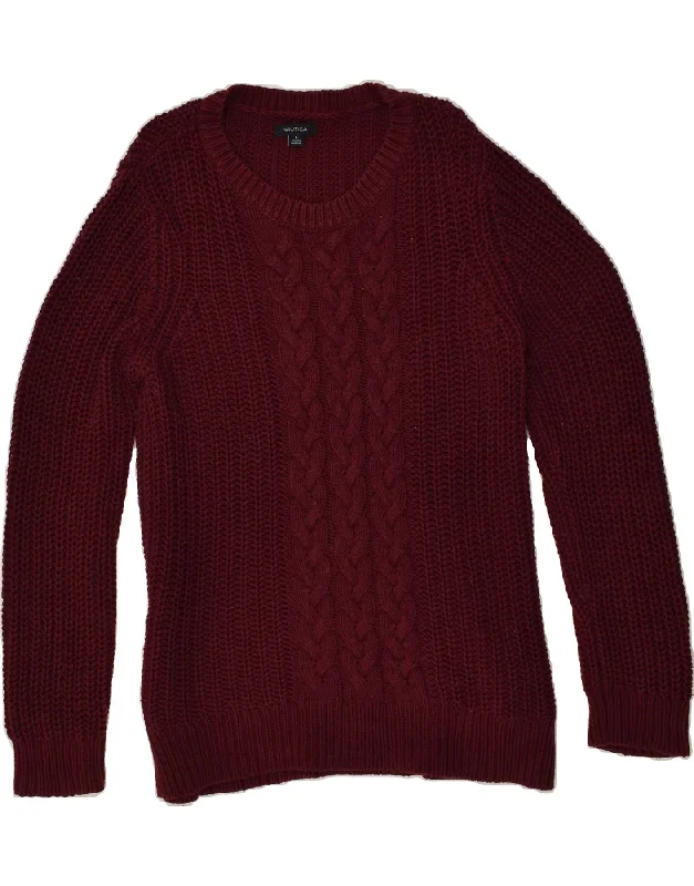 NAUTICA Womens Crew Neck Jumper Sweater UK 16 Large Burgundy Cotton