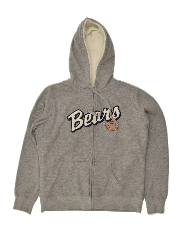 NFL Womens Bears Graphic Zip Hoodie Sweater UK 20 2XL Grey Cotton