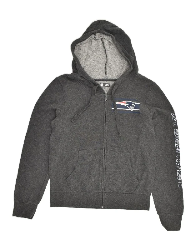 NFL Womens Zip Hoodie Sweater UK 12 Medium Grey Cotton