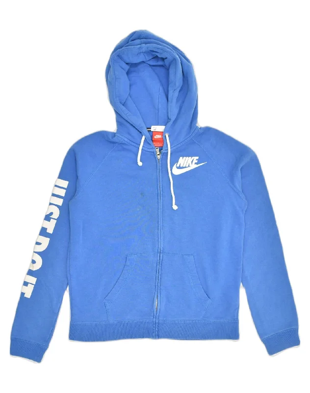 NIKE Womens Graphic Zip Hoodie Sweater UK 14 Medium Blue Cotton Polka Dot Checkered Tartan NIKE Womens Graphic Zip Hoodie Sweater UK 14 Medium Blue Cotton Polka Dot Checkered Tartan