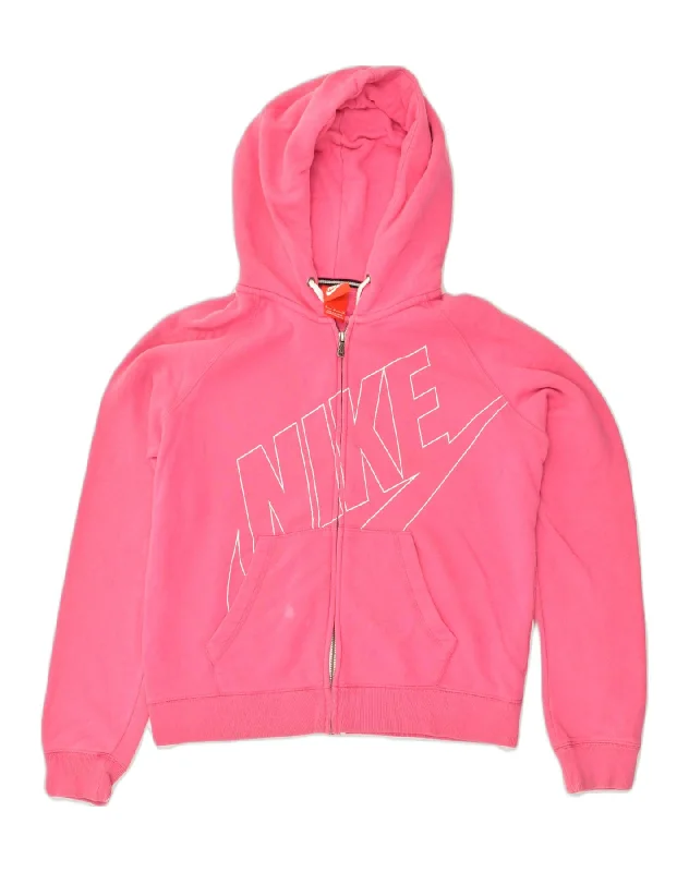 NIKE Womens Graphic Zip Hoodie Sweater UK 14 Medium Pink Cotton Ribbed Striped Patterned NIKE Womens Graphic Zip Hoodie Sweater UK 14 Medium Pink Cotton Ribbed Striped Patterned