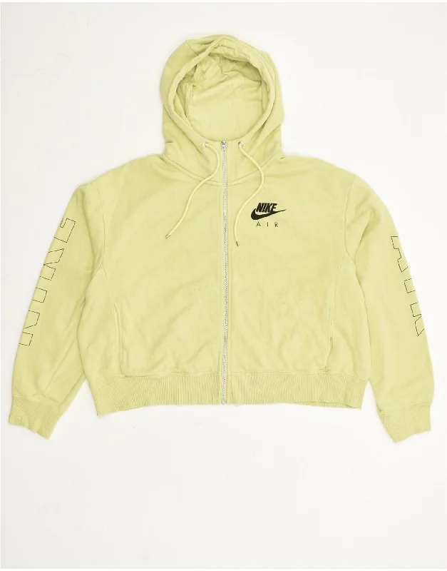 NIKE Womens Graphic Zip Hoodie Sweater UK 16 Large Yellow Cotton