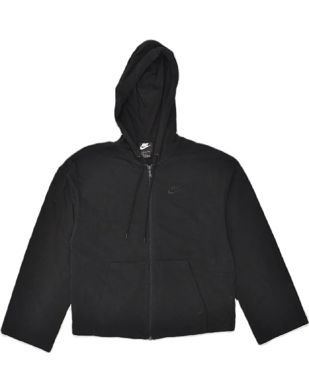NIKE Womens Loose Fit Zip Hoodie Sweater UK 10 Small Black Cotton Stylish Fashionable Trendy