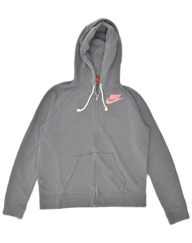 NIKE Womens Oversized Zip Hoodie Sweater UK 18 XL Grey Cotton Anti-Pilling Anti-Shrink Durable
