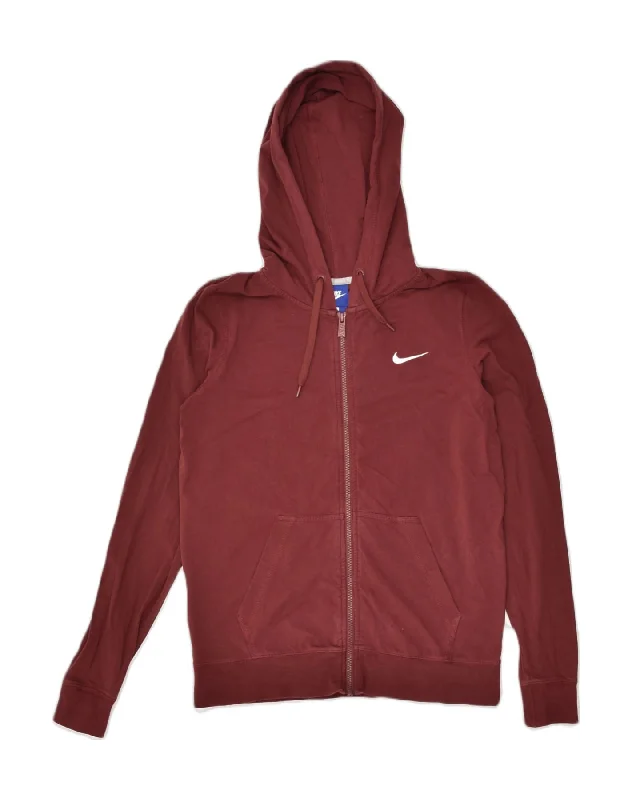 NIKE Womens Zip Hoodie Sweater Large Brown Cotton Herringbone Houndstooth Plaid