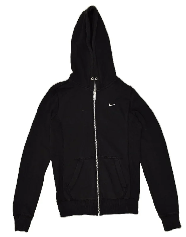 NIKE Womens Zip Hoodie Sweater UK 10 Small Black Cotton