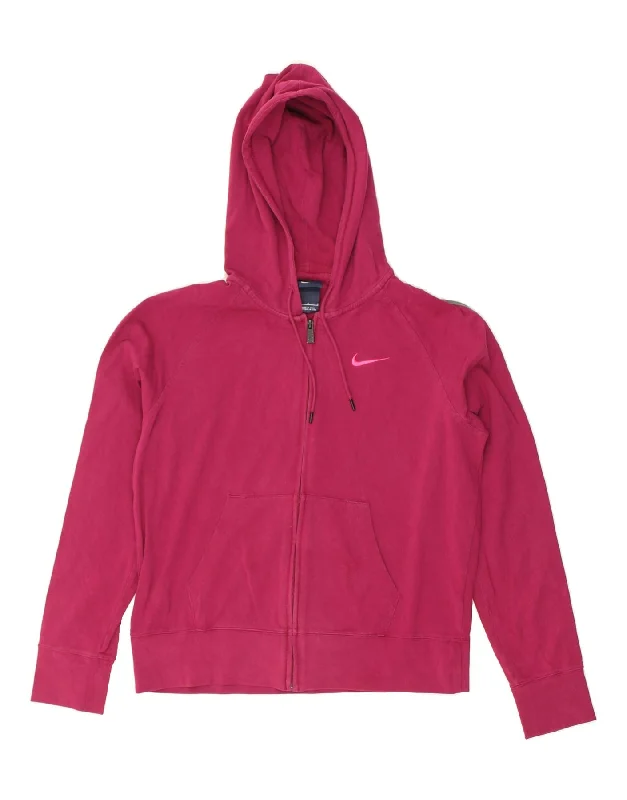 NIKE Womens Zip Hoodie Sweater UK 16 Large Pink Cotton