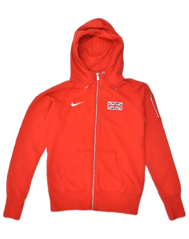 NIKE Womens Zip Hoodie Sweater UK 16 Large Red Cotton