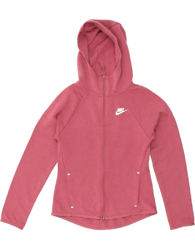 NIKE Womens Zip Hoodie Sweater UK 6 XS Pink Cotton