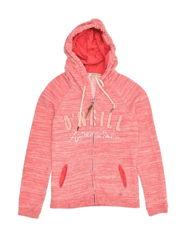 O'NEILL Womens Graphic Zip Hoodie Sweater UK 8 Small Pink Pinstripe Cotton