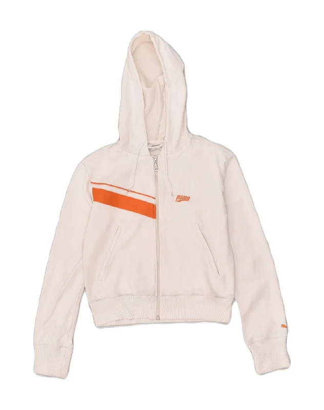 PUMA Womens Graphic Zip Hoodie Sweater UK 10 Small White Polyester Velvet Chenille Corduroy PUMA Womens Graphic Zip Hoodie Sweater UK 10 Small White Polyester Velvet Chenille Corduroy