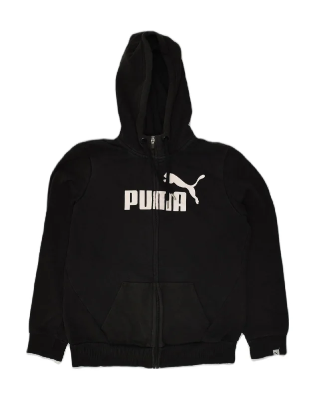 PUMA Womens Graphic Zip Hoodie Sweater UK 12 Medium  Black Cotton