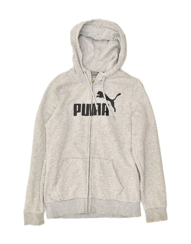 PUMA Womens Graphic Zip Hoodie Sweater UK 12 Medium  Grey Cotton