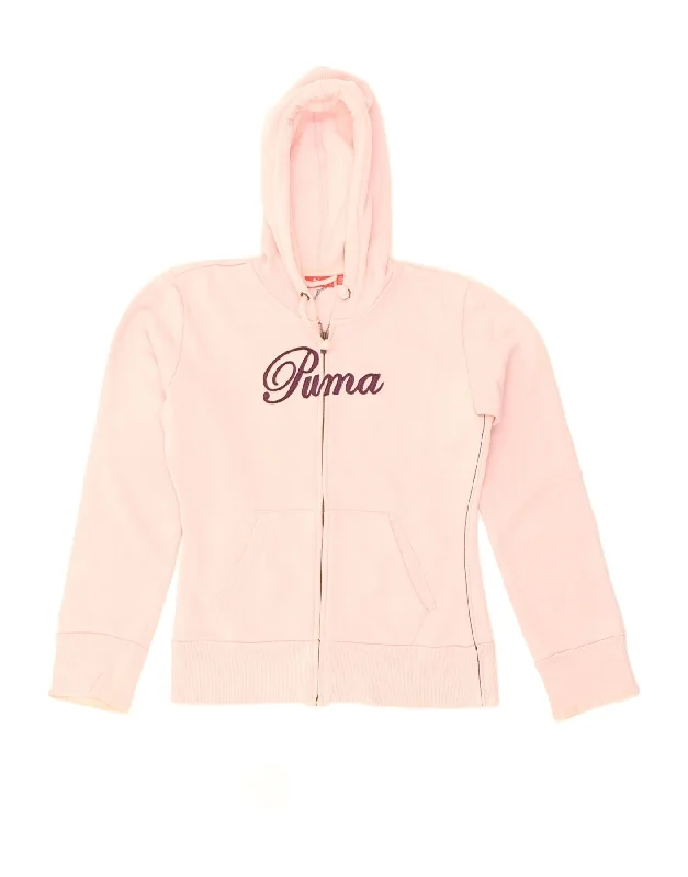 PUMA Womens Graphic Zip Hoodie Sweater UK 14 Large  Pink Cotton