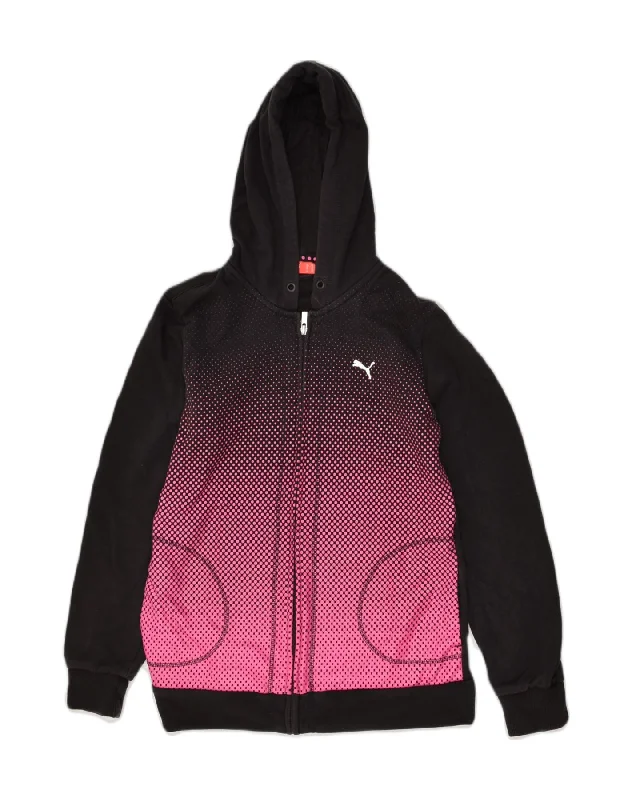 PUMA Womens Zip Hoodie Sweater UK 12 Medium Black Colourblock Cotton Chenille Brocade Lace PUMA Womens Zip Hoodie Sweater UK 12 Medium Black Colourblock Cotton Chenille Brocade Lace