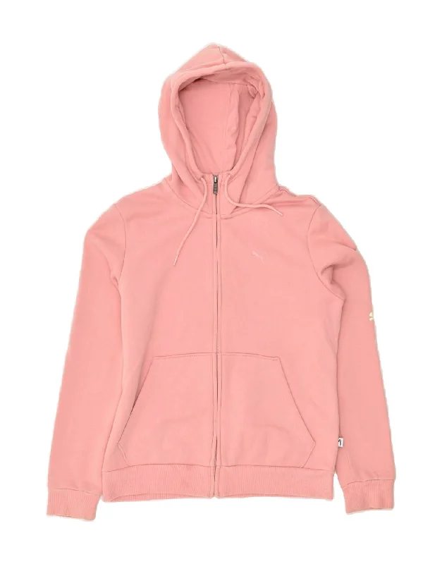 PUMA Womens Zip Hoodie Sweater UK 12 Medium Pink Cotton