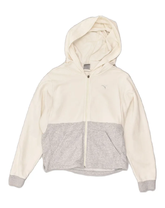 PUMA Womens Zip Hoodie Sweater UK 12 Medium White Colourblock Open Front Closed Front Wrap Front PUMA Womens Zip Hoodie Sweater UK 12 Medium White Colourblock Open Front Closed Front Wrap Front