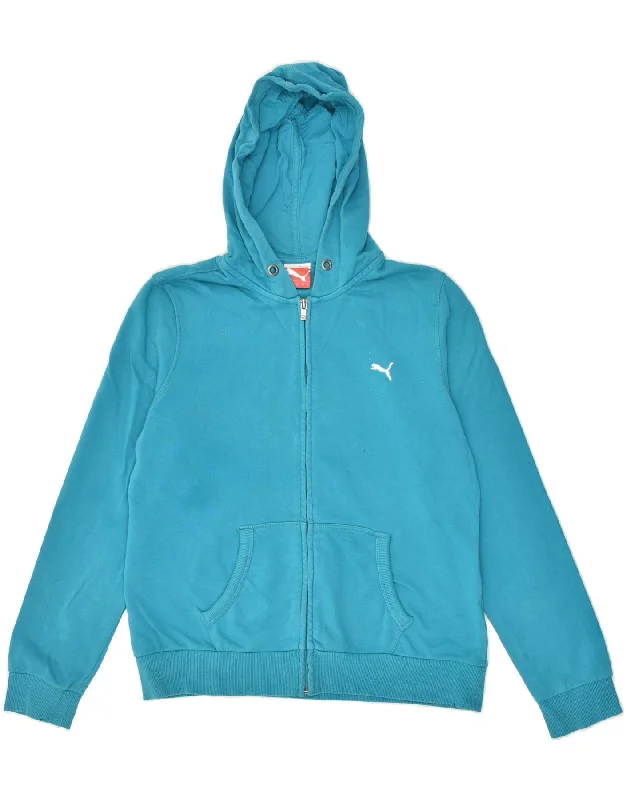 PUMA Womens Zip Hoodie Sweater UK 16 Large Blue Cotton