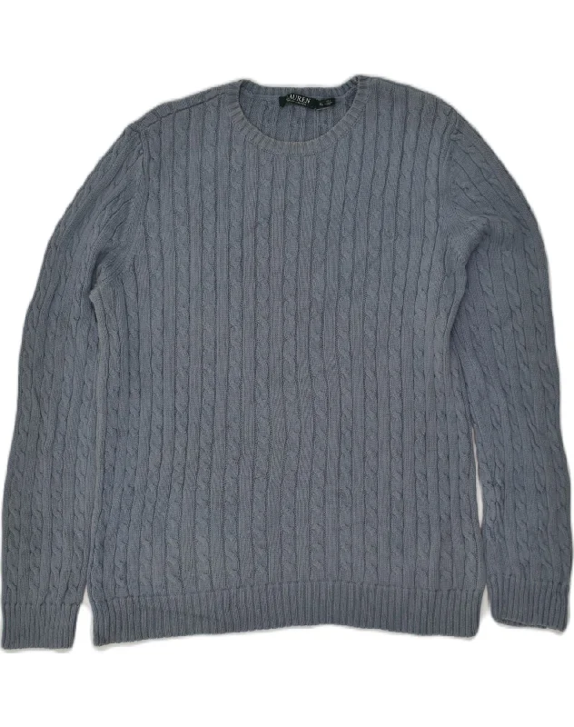 RALPH LAUREN Womens Crew Neck Jumper Sweater UK 18 XL Blue Cotton Print Jacquard Patchwork RALPH LAUREN Womens Crew Neck Jumper Sweater UK 18 XL Blue Cotton Print Jacquard Patchwork