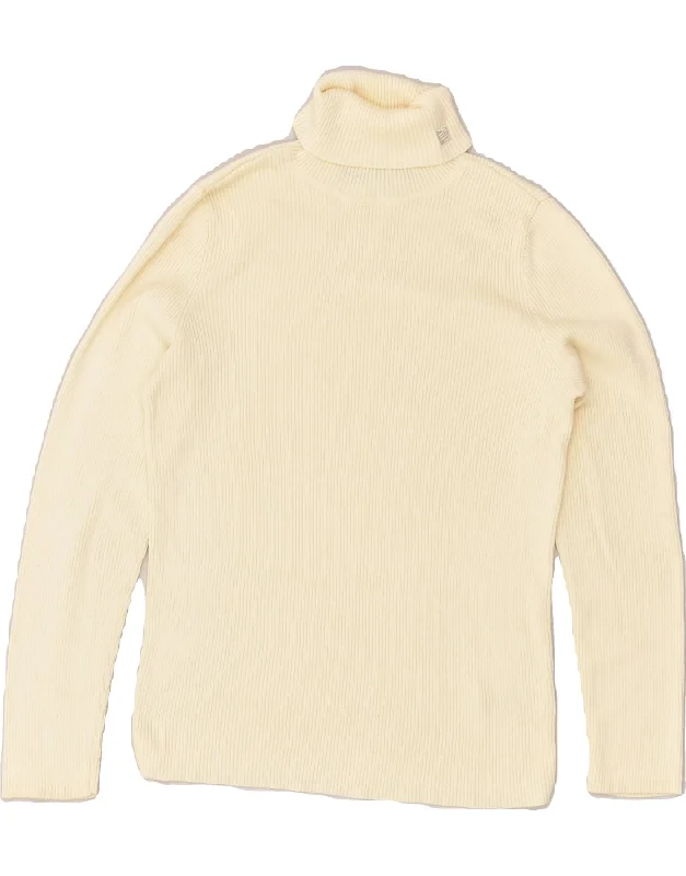 RALPH LAUREN Womens Roll Neck Jumper Sweater UK 14 Large Beige Cotton