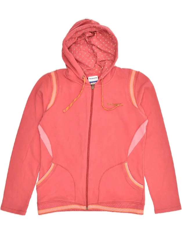 REEBOK Womens Zip Hoodie Sweater UK 16 Large Pink Cotton